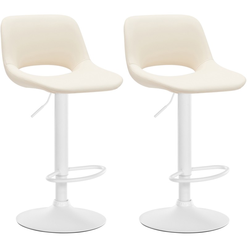 Juego de 2 taburetes de bar Camden, piel sintética, blanco y crema