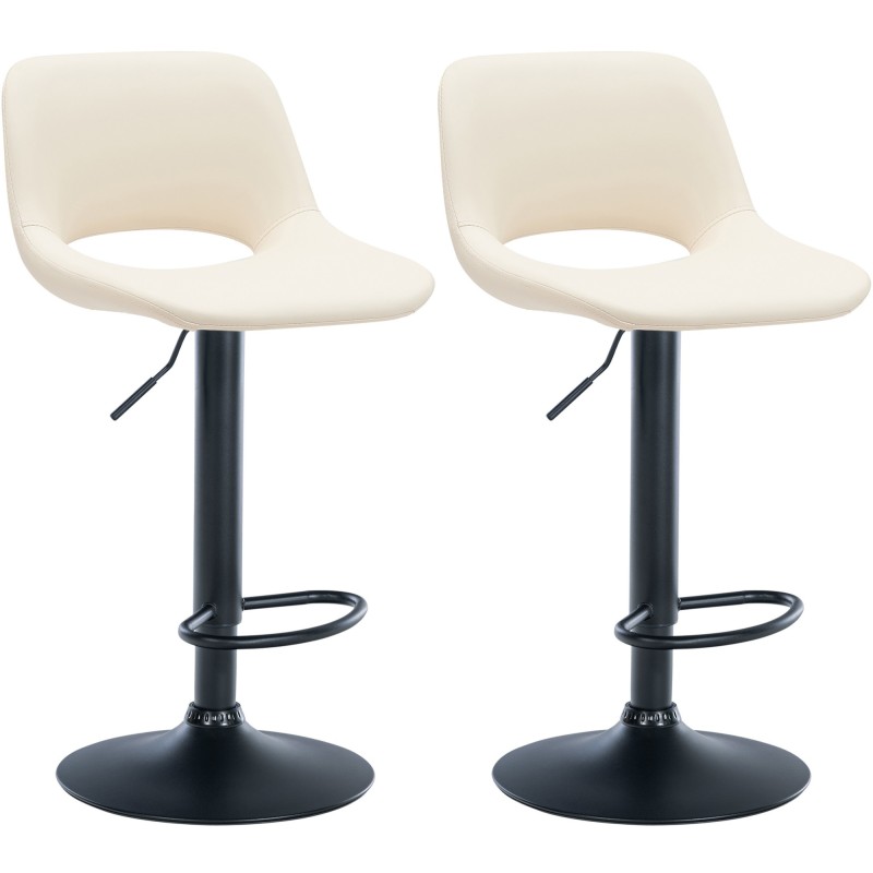 Juego de 2 taburetes de bar Camden, piel sintética, color negro y crema