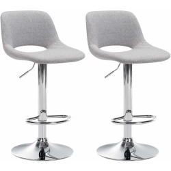 Juego de 2 taburetes de bar Camden en tela cromada gris claro