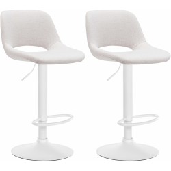 Juego de 2 taburetes de bar Camden en tela blanca y crema