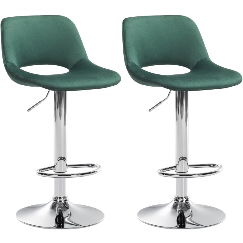 Juego de 2 taburetes de bar Camden de terciopelo, cromo y verde