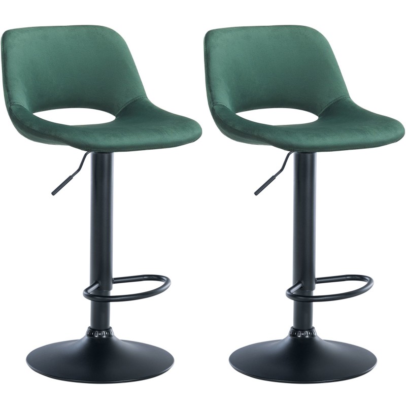 Juego de 2 taburetes de bar Camden de terciopelo, negro y verde