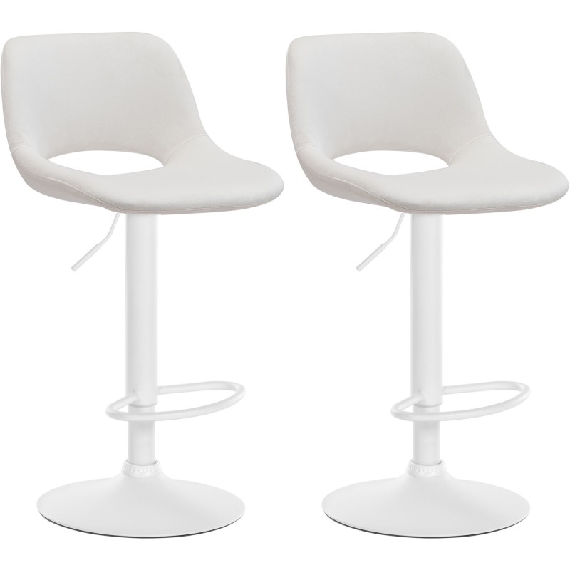 Juego de 2 taburetes de bar Camden de terciopelo en blanco y crema