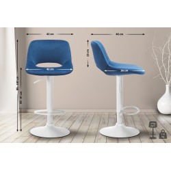 Juego de 2 taburetes de bar Camden de terciopelo en blanco y azul