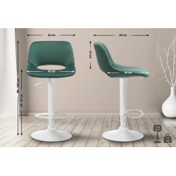 Juego de 2 taburetes de bar de terciopelo Camden, blanco y verde