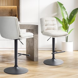 Juego de 2 taburetes de bar Damar en terciopelo negro y crema