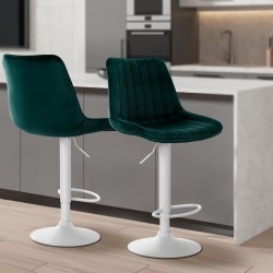 Taburete de bar Toni en terciopelo blanco y verde