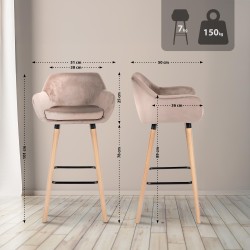 Juego de 2 taburetes de bar Grant en terciopelo gris claro