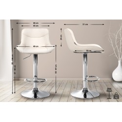 Juego de 2 taburetes de bar Vonore de piel sintética cromada color crema