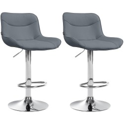 Juego de 2 taburetes de bar Vonore en piel sintética cromada gris