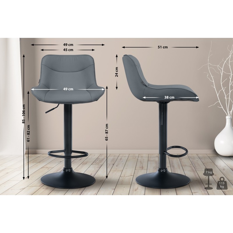 Juego de 2 taburetes de bar Vonore en piel sintética negra y gris