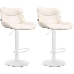 Juego de 2 taburetes de bar Vonore, piel sintética, color blanco y crema