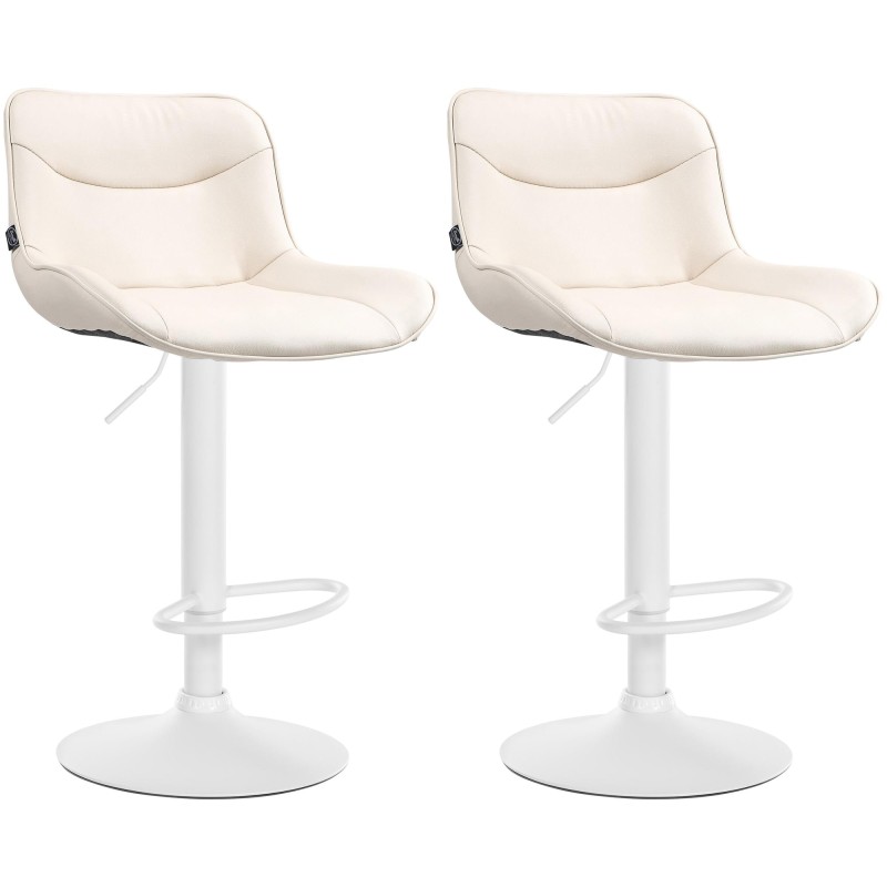 Juego de 2 taburetes de bar Vonore, piel sintética, color blanco y crema