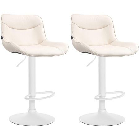 Juego de 2 taburetes de bar Vonore, piel sintética, color blanco y crema