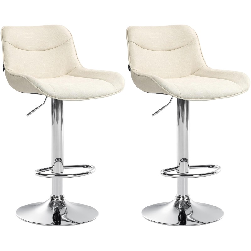 Juego de 2 taburetes de bar Vonore en tela cromo crema