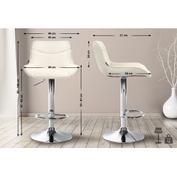 Juego de 2 taburetes de bar Vonore en tela cromo crema