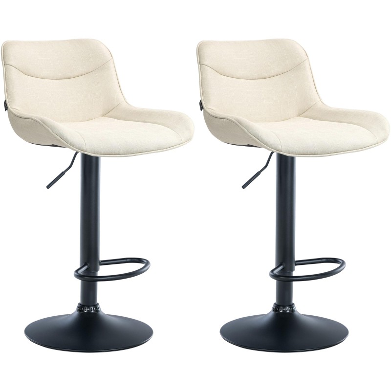 Juego de 2 taburetes de bar Vonore en tela negra y crema