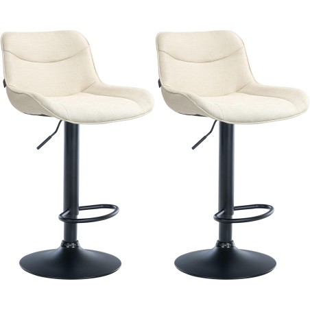 Juego de 2 taburetes de bar Vonore en tela negra y crema