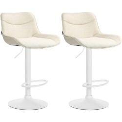 Juego de 2 taburetes de bar Vonore de tela en color blanco crema