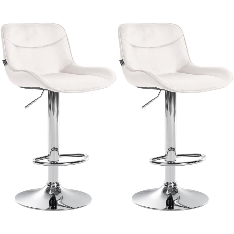 Juego de 2 taburetes de bar Vonore de terciopelo cromado color crema