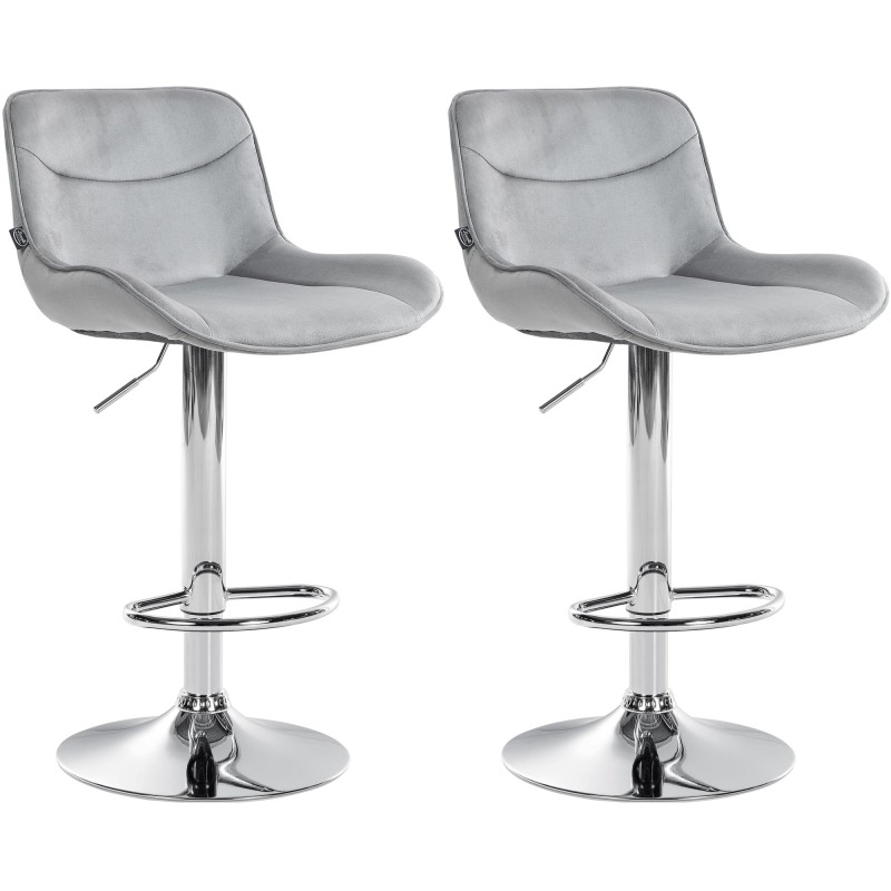 Juego de 2 taburetes de bar Vonore de terciopelo gris cromado