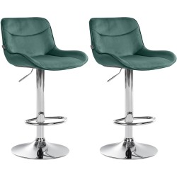 Juego de 2 taburetes de bar Vonore de terciopelo verde cromado