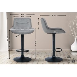 Juego de 2 taburetes de bar Vonore en terciopelo negro y gris