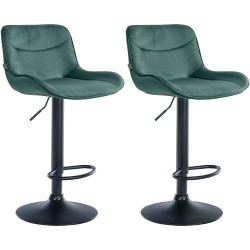 Juego de 2 taburetes de bar Vonore de terciopelo negro y verde