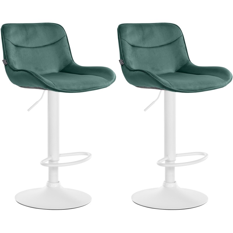 Juego de 2 taburetes de bar Vonore en terciopelo blanco y verde