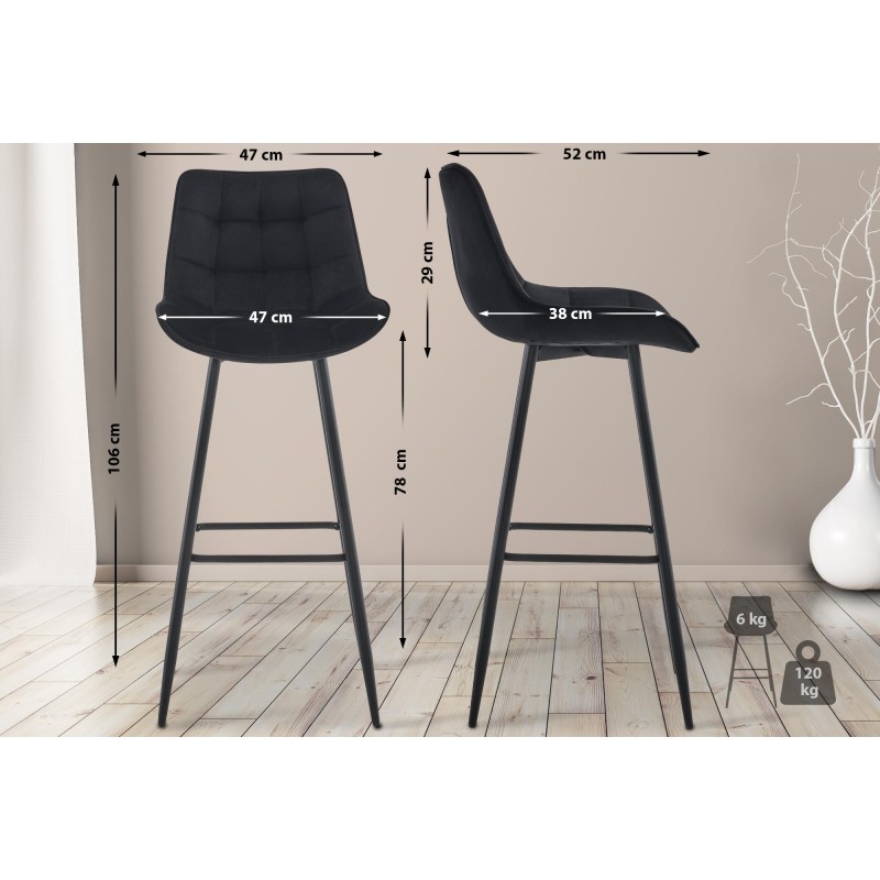 Juego de 2 taburetes de bar Dartford en terciopelo negro Juego de 2 taburetes de bar Dartford en terciopelo negro