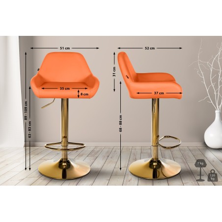 Taburete de bar Braga Gold en símil piel naranja
