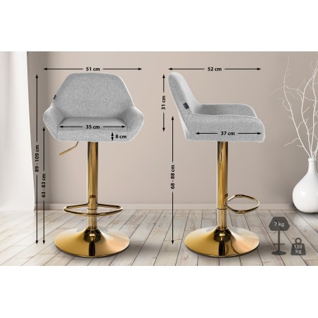 Taburete de bar Braga Gold en tela gris