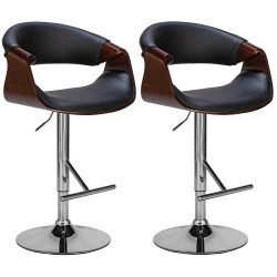 Juego de 2 taburetes de bar Foley, piel sintética, nogal/negro