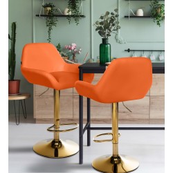 Juego de 2 taburetes de bar Braga Gold en símil piel naranja Juego de 2 taburetes de bar Braga Gold en símil piel naranja