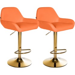 Juego de 2 taburetes de bar Braga Gold en símil piel naranja Juego de 2 taburetes de bar Braga Gold en símil piel naranja