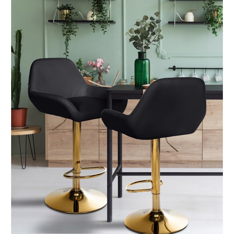 Juego de 2 taburetes de bar Braga Gold en piel sintética negra Juego de 2 taburetes de bar Braga Gold en piel sintética negra