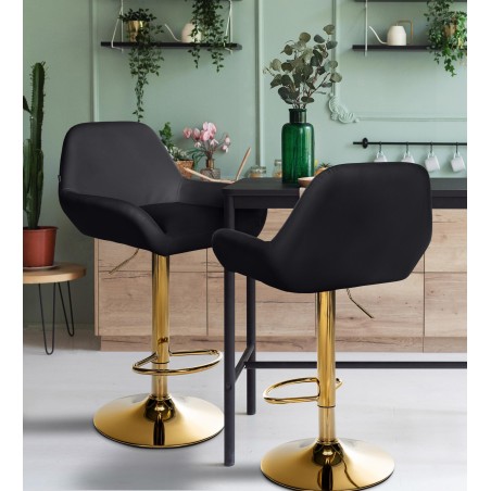 Juego de 2 taburetes de bar Braga Gold en piel sintética negra
