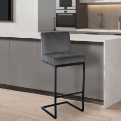 Taburete de bar de terciopelo Hopewell B gris