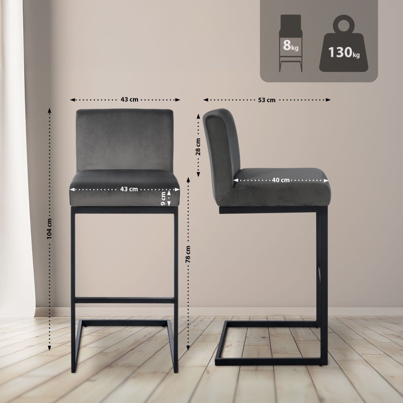 Taburete de bar de terciopelo Hopewell B gris