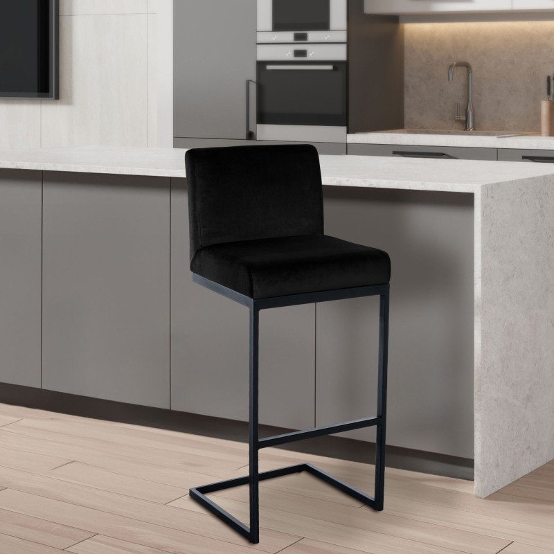 Taburete de bar Hopewell de terciopelo B negro