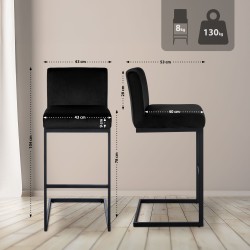 Taburete de bar Hopewell de terciopelo B negro