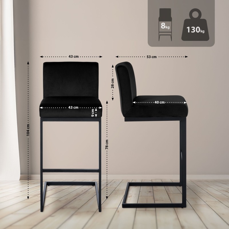 Taburete de bar Hopewell de terciopelo B negro