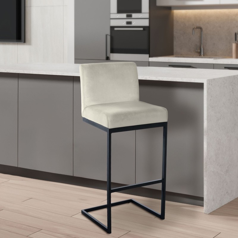 Taburete de bar Hopewell de terciopelo crema B