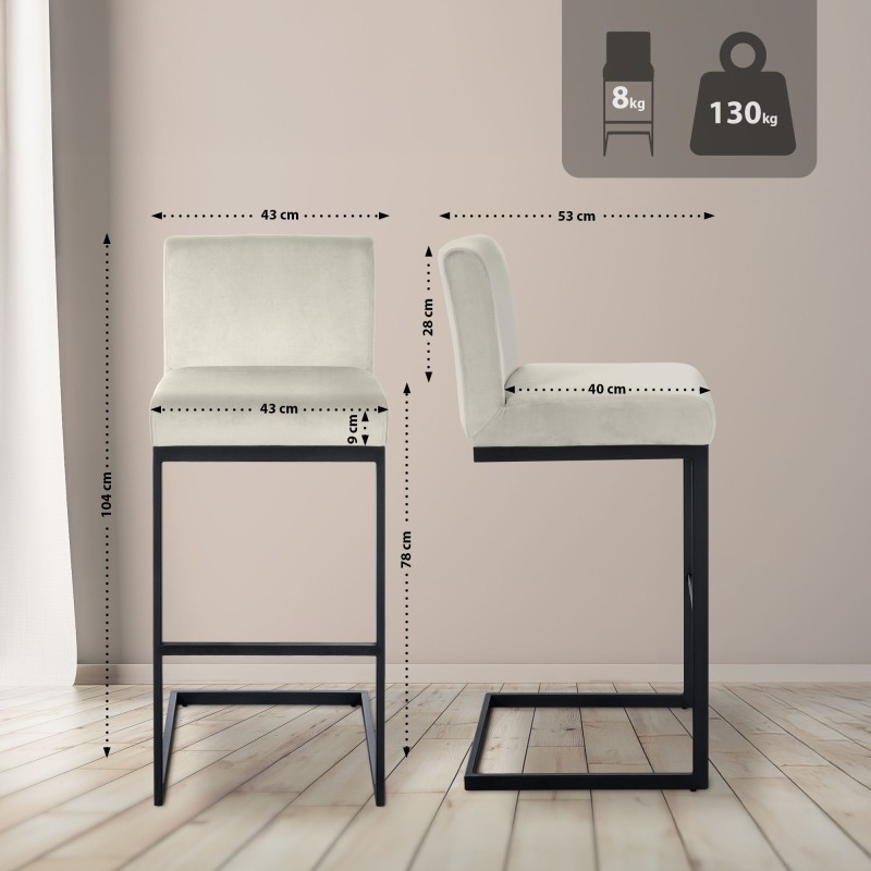 Taburete de bar Hopewell de terciopelo crema B