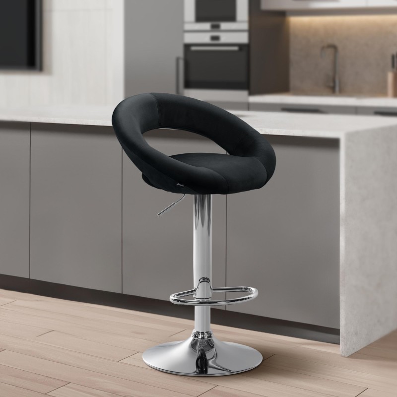 Taburete de bar Olinda en terciopelo cromado negro