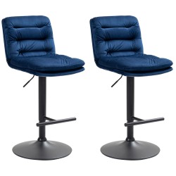 Juego de 2 taburetes de bar Damar en terciopelo negro y azul