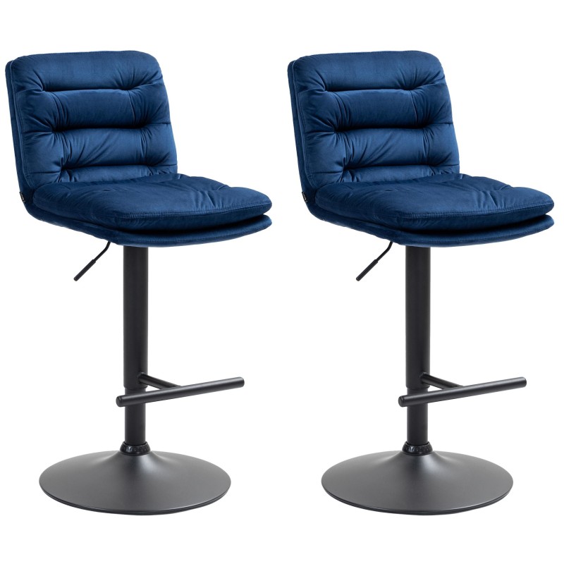 Juego de 2 taburetes de bar Damar en terciopelo negro y azul