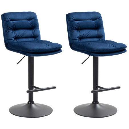 Juego de 2 taburetes de bar Damar en terciopelo negro y azul