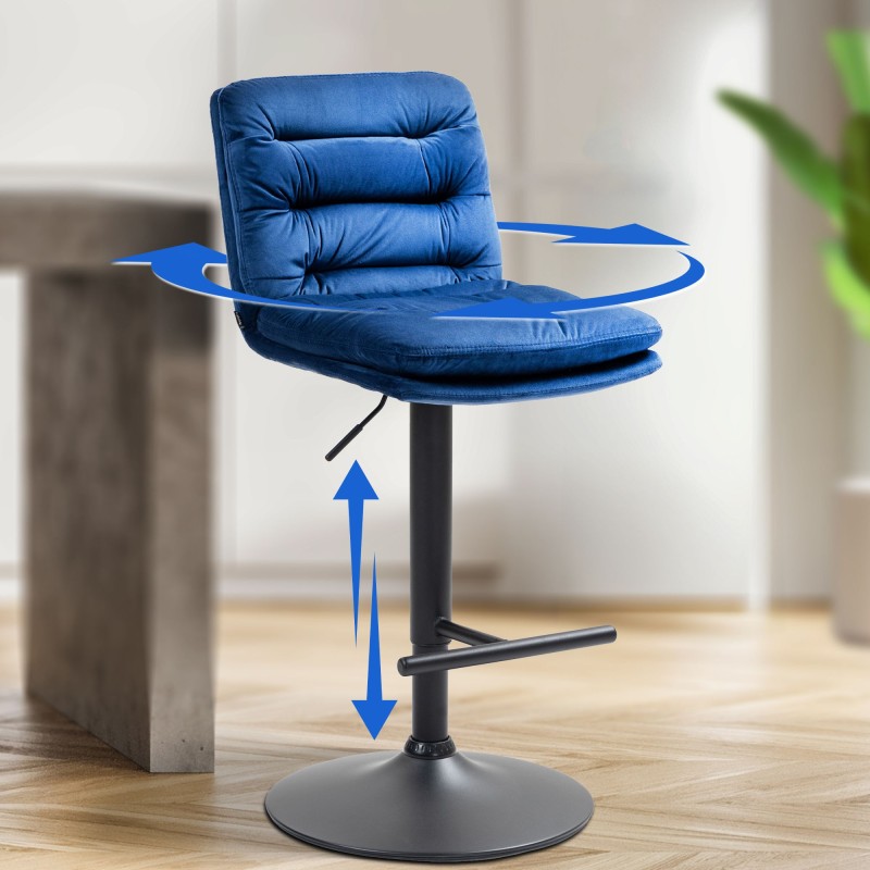 Juego de 2 taburetes de bar Damar en terciopelo negro y azul