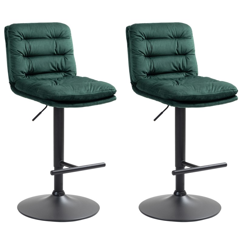 Juego de 2 taburetes de bar Damar en terciopelo negro y verde